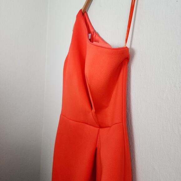NEW Jovani Asymmetric One Shoulder Scuba Hi Low Sleeveless Dress Orange - Picture 5 of 11